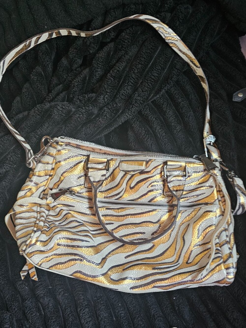 Aimee Kestenberg Tamitha Satchel in a Metalic Zebra Print Leather